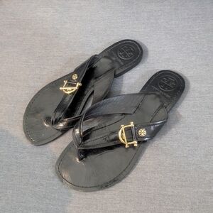 Tory Burch Nora Thong Black Minimalist Sandals Size 7.5